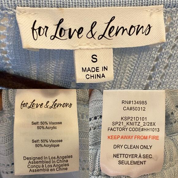 For Love & Lemons Rhea Pointelle Tank Dress Ruched Light Blue, size Small - Picture 4 of 4